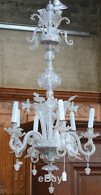 Huge antique Murano venetian hand blown 2 tier level chandelier clear glass