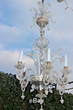 Huge antique Murano venetian hand blown 2 tier level chandelier clear glass