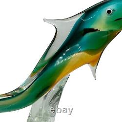 ICET Arte Venezuela Murano Hand Blown Glass Green Clear Fish Millefiori Eyes