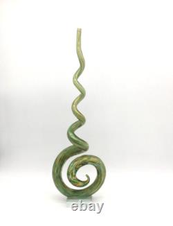 Incredible Murano Sculpture Clear Base Hand Blown Green Modern Art