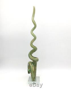 Incredible Murano Sculpture Clear Base Hand Blown Green Modern Art