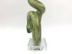 Incredible Murano Sculpture Clear Base Hand Blown Green Modern Art