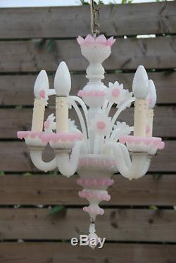 Italian 1970 Pink MURANO hand blown Venetian 5 arms chandelier floral