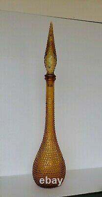 Italian Glass Amber Hobnail Genie Bottle Decanter with Stopper 22 1/2 tall