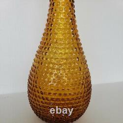 Italian Glass Amber Hobnail Genie Bottle Decanter with Stopper 22 1/2 tall