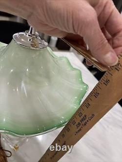 Italian Hand Blown Murano Green Glass Rippled Swirl Table Lamp & Ruffled Shade