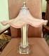 Italian Hand Blown Murano Pink Glass Rippled Swirl Table Lamp & Ruffled Shade