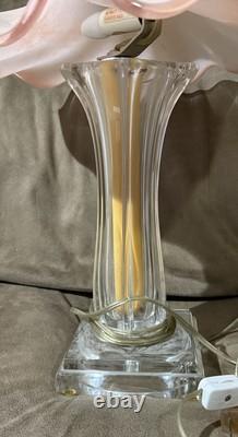 Italian Hand Blown Murano Pink Glass Rippled Swirl Table Lamp & Ruffled Shade