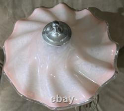 Italian Hand Blown Murano Pink Glass Rippled Swirl Table Lamp & Ruffled Shade
