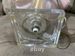 Italian Hand Blown Murano Pink Glass Rippled Swirl Table Lamp & Ruffled Shade