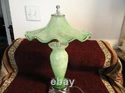 Italian Hand Blown Murano Yellow Glass Rippled Swirl Lamp Light Shade Ruffled