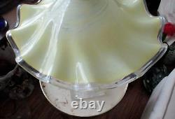 Italian Hand Blown Murano Yellow Glass Rippled Swirl Table Lamp & Ruffled Shade