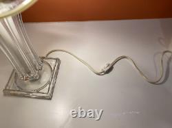 Italian Hand Blown Murano Yellow Glass Rippled Swirl Table Lamp & Ruffled Shade