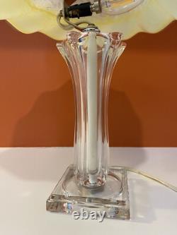 Italian Hand Blown Murano Yellow Glass Rippled Swirl Table Lamp & Ruffled Shade