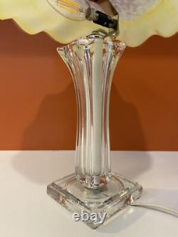Italian Hand Blown Murano Yellow Glass Rippled Swirl Table Lamp & Ruffled Shade