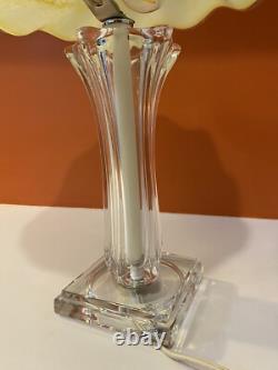 Italian Hand Blown Murano Yellow Glass Rippled Swirl Table Lamp & Ruffled Shade