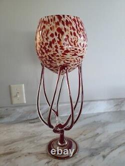 Italian MURANO STYLE HAND BLOWN ARTGLass JellyfishPEDESTAL BOWL 19 High 8 wide