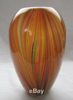 Italian Murano Art Glass Many Different Color Stripes Large Vase