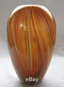 Italian Murano Art Glass Many Different Color Stripes Large Vase