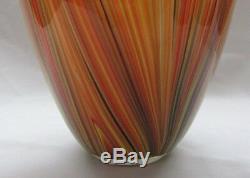 Italian Murano Art Glass Many Different Color Stripes Large Vase