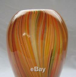 Italian Murano Art Glass Many Different Color Stripes Large Vase