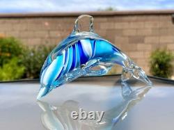 Italian Murano Blown Glass Dolphin Signed Maestro Dante Veni Blue Teal Turquoise