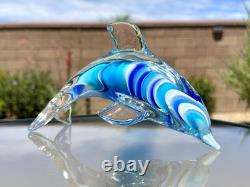 Italian Murano Blown Glass Dolphin Signed Maestro Dante Veni Blue Teal Turquoise