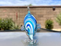 Italian Murano Blown Glass Dolphin Signed Maestro Dante Veni Blue Teal Turquoise