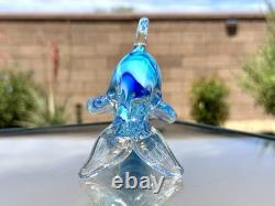 Italian Murano Blown Glass Dolphin Signed Maestro Dante Veni Blue Teal Turquoise