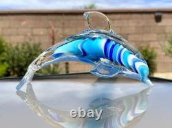 Italian Murano Blown Glass Dolphin Signed Maestro Dante Veni Blue Teal Turquoise