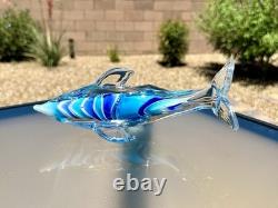 Italian Murano Blown Glass Dolphin Signed Maestro Dante Veni Blue Teal Turquoise