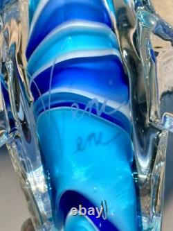 Italian Murano Blown Glass Dolphin Signed Maestro Dante Veni Blue Teal Turquoise