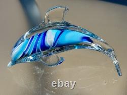 Italian Murano Blown Glass Dolphin Signed Maestro Dante Veni Blue Teal Turquoise