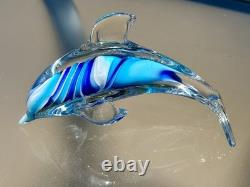 Italian Murano Blown Glass Dolphin Signed Maestro Dante Veni Blue Teal Turquoise