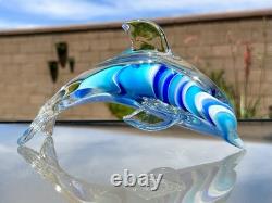 Italian Murano Blown Glass Dolphin Signed Maestro Dante Veni Blue Teal Turquoise