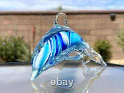Italian Murano Blown Glass Dolphin Signed Maestro Dante Veni Blue Teal Turquoise