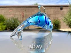 Italian Murano Blown Glass Dolphin Signed Maestro Dante Veni Blue Teal Turquoise