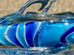 Italian Murano Blown Glass Dolphin Signed Maestro Dante Veni Blue Teal Turquoise