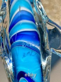 Italian Murano Blown Glass Dolphin Signed Maestro Dante Veni Blue Teal Turquoise