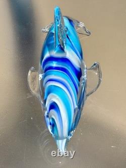 Italian Murano Blown Glass Dolphin Signed Maestro Dante Veni Blue Teal Turquoise