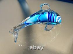 Italian Murano Blown Glass Dolphin Signed Maestro Dante Veni Blue Teal Turquoise