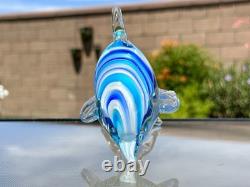 Italian Murano Blown Glass Dolphin Signed Maestro Dante Veni Blue Teal Turquoise