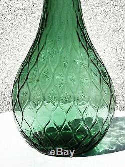 Italian Murano Empoli Green Genie Decanter Bottle Vase 26 Diamond Embossed MCM