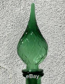 Italian Murano Empoli Green Genie Decanter Bottle Vase 26 Diamond Embossed MCM