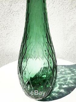 Italian Murano Empoli Green Genie Decanter Bottle Vase 26 Diamond Embossed MCM