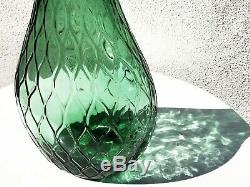 Italian Murano Empoli Green Genie Decanter Bottle Vase 26 Diamond Embossed MCM