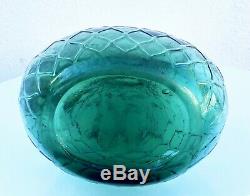 Italian Murano Empoli Green Genie Decanter Bottle Vase 26 Diamond Embossed MCM