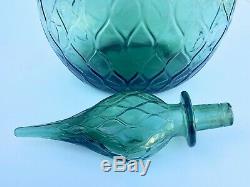 Italian Murano Empoli Green Genie Decanter Bottle Vase 26 Diamond Embossed MCM