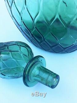 Italian Murano Empoli Green Genie Decanter Bottle Vase 26 Diamond Embossed MCM