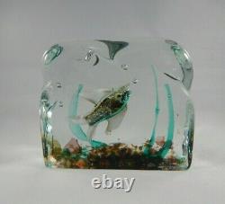 Italian Murano Glass Aquarium Pair, Fish Blocks, Bookends, Paperweights